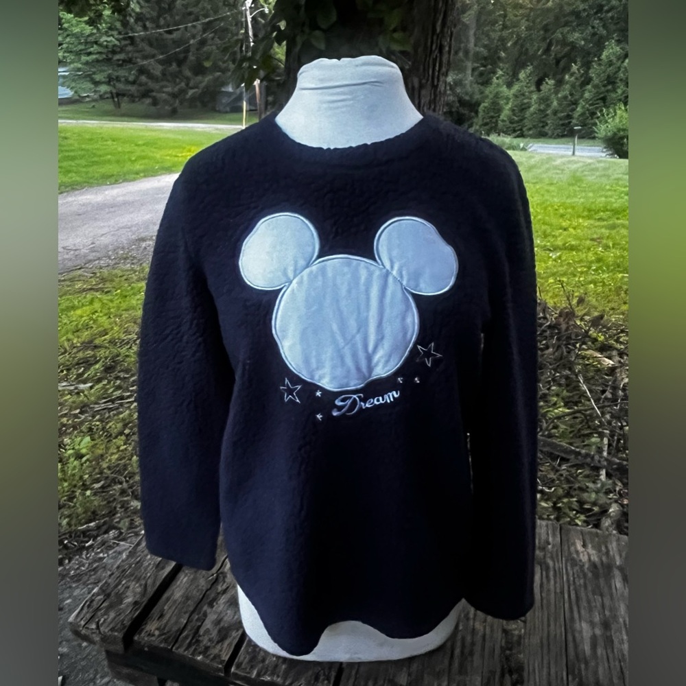 DISNEY NAVY BLUE FAUX FUR LONG SLEEVE SLEEPWEAR TOP MEDIUM WOMENS MICKEY MOUSE